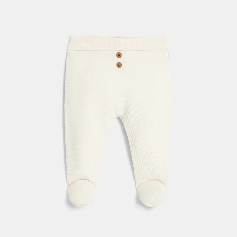 Pantalon à pieds en velours blanc naissance Beige