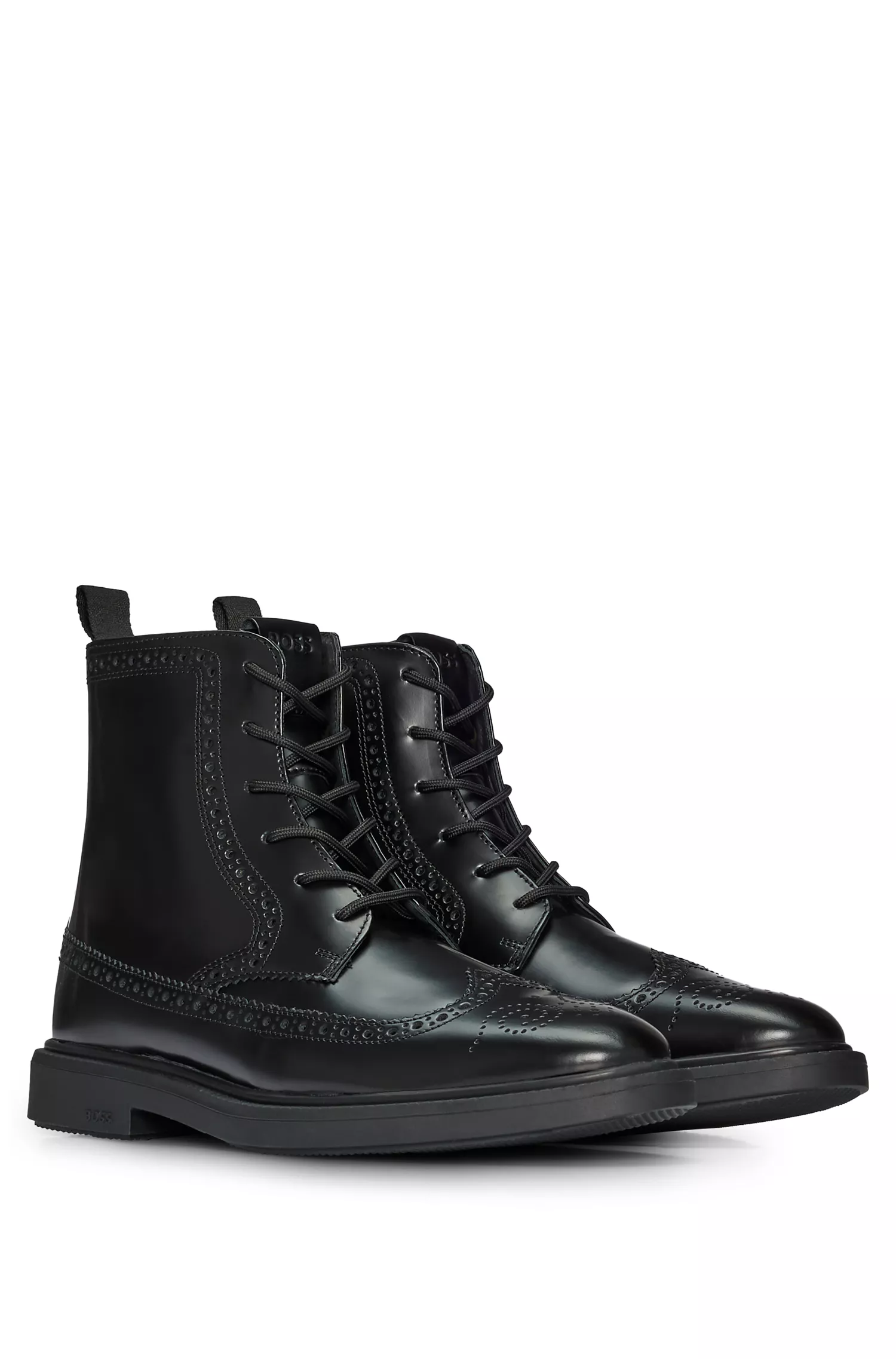 Botas BOSS Black-Half em couro escovado com detalhes brogue.