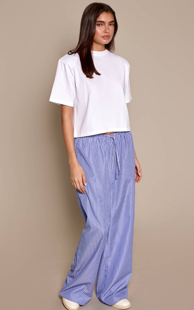 Bleu Pantalon Large À Cordon Avec Imprimé Rayé
