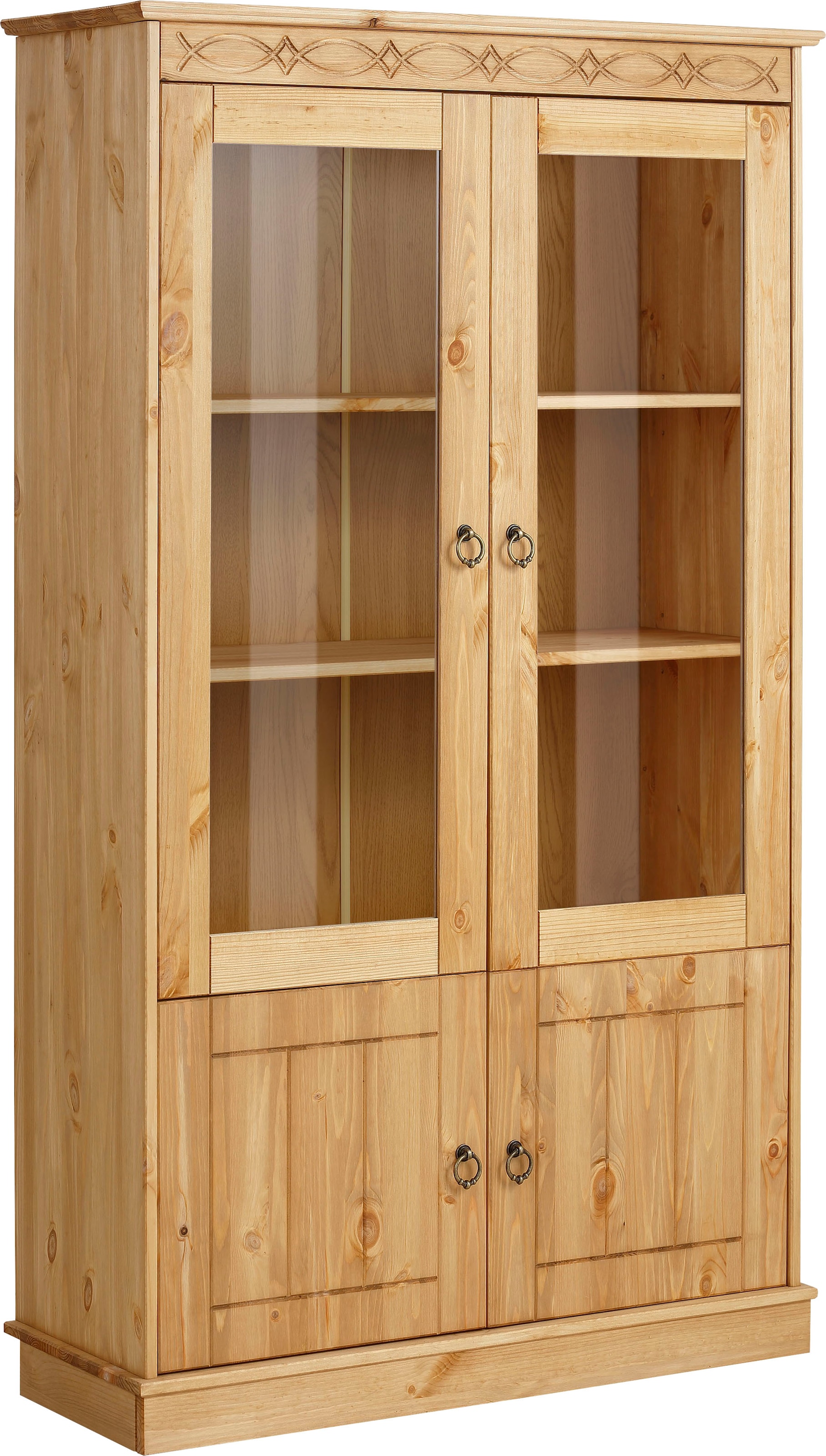 Home affaire Vitrine »Indra« aus massiver Kiefer, FSC®, Höhe 145 cm, dezentes Ornament