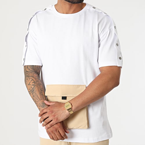 Ensemble Tee Shirt Pantalon Cargo F22-907T Beige Blanc