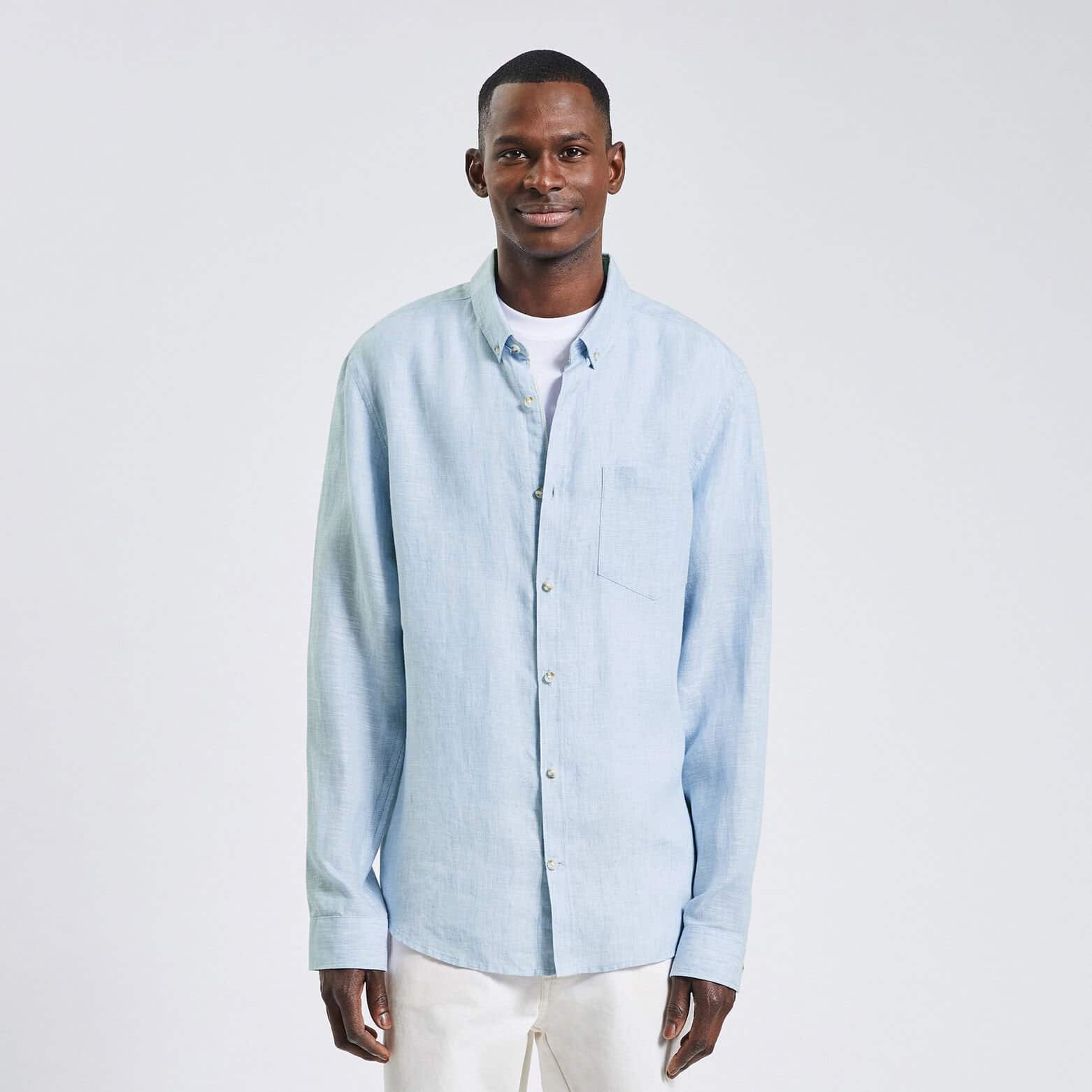 Chemise regular unie lin Bleu clair
