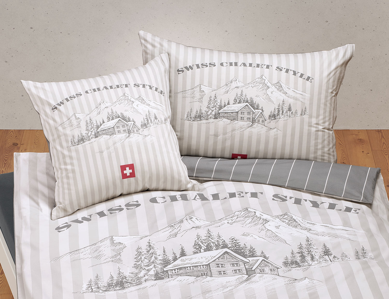 Bettwäsche mit Schweizer Chalet und Bergwelt