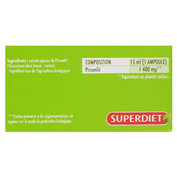 Superdiet Dente-de-Leão Orgânico Eliminação 20 ampolas