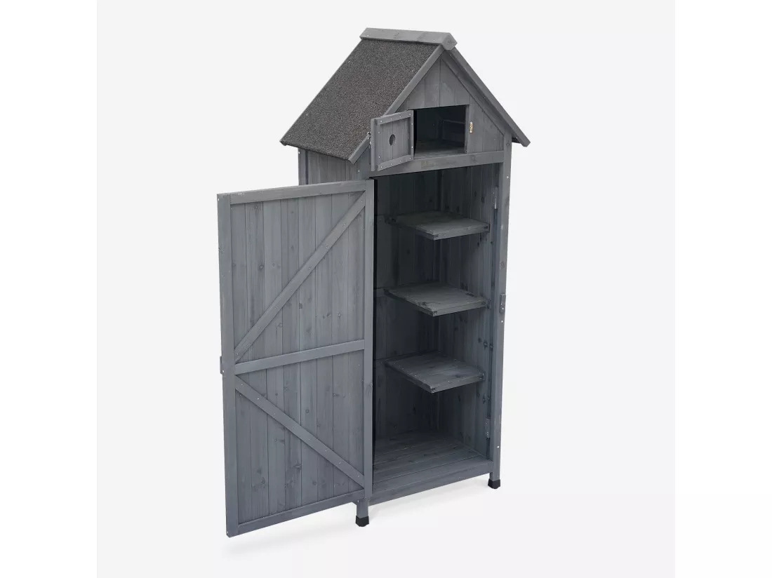 Armoire de jardin en bois. Mimosa anthracite. 77 x 54.5 x 179 cm cm. abri de jardin en bois. armoire de rangement. range outils