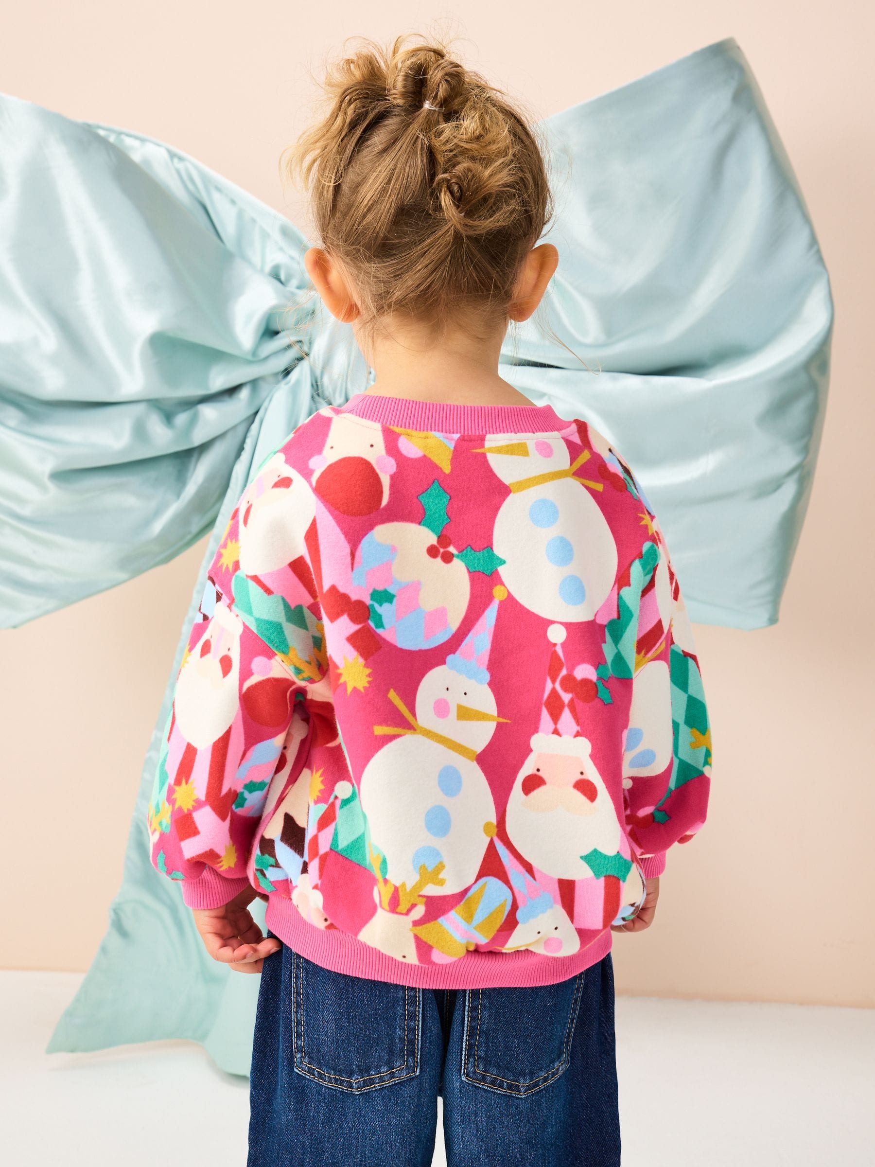 Heldere Roze Kerstmis Print - Sweatshirt met ronde hals (3 mnd-7 jr)