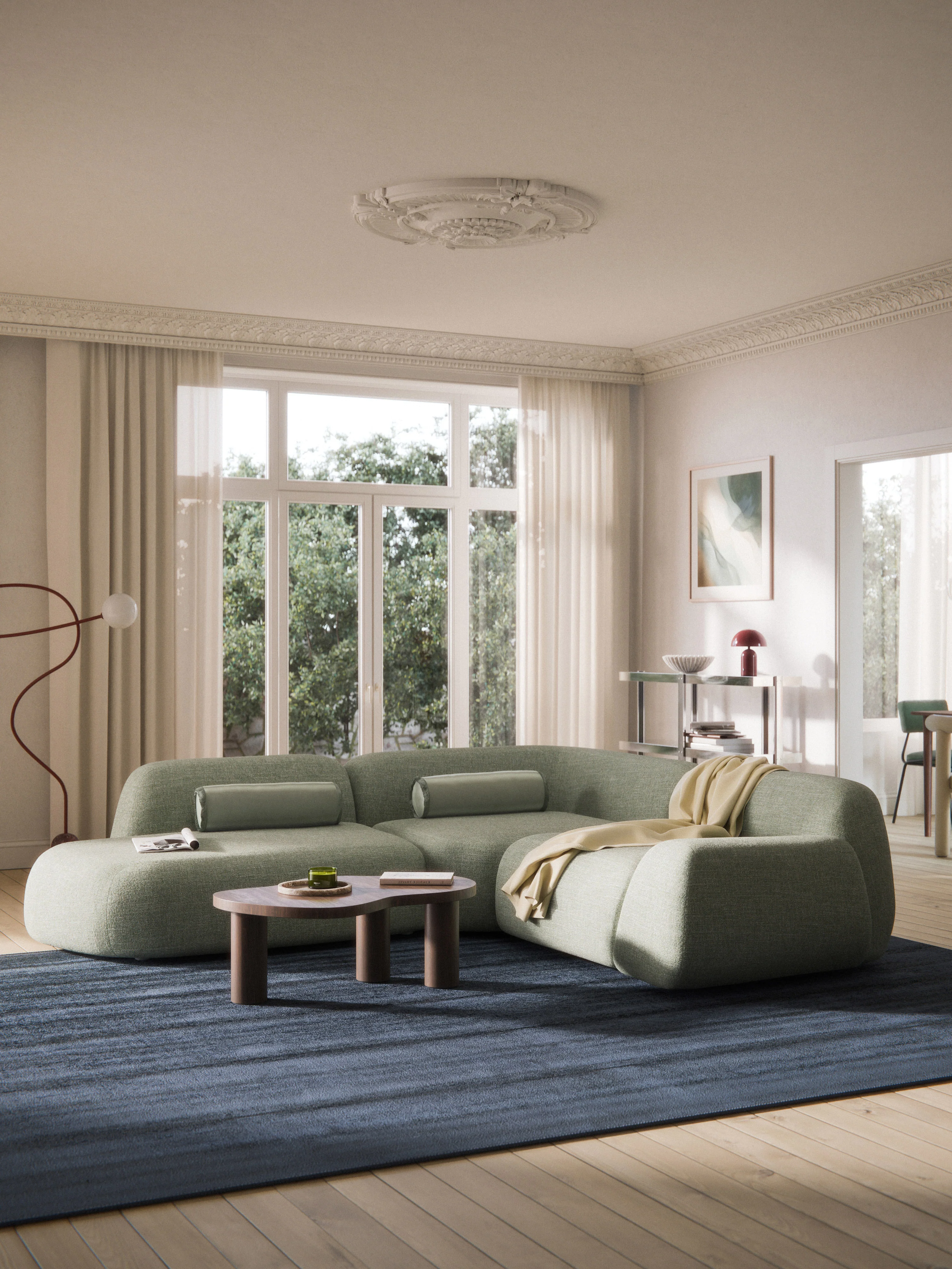 Modulaire bouclé hoekbank Wolke (4-zits) met chaise longue