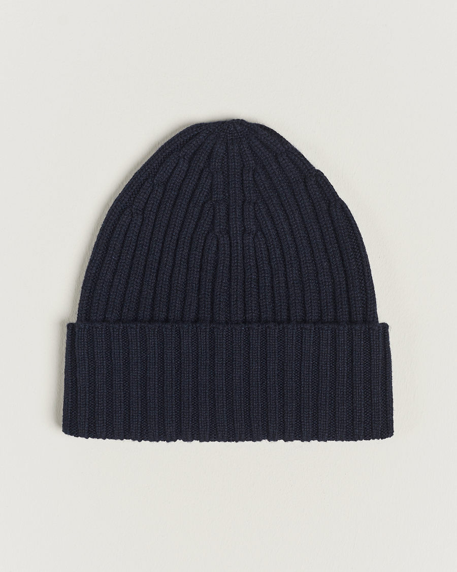 Piacenza Cashmere Ribbed Cashmere Beanie Navy