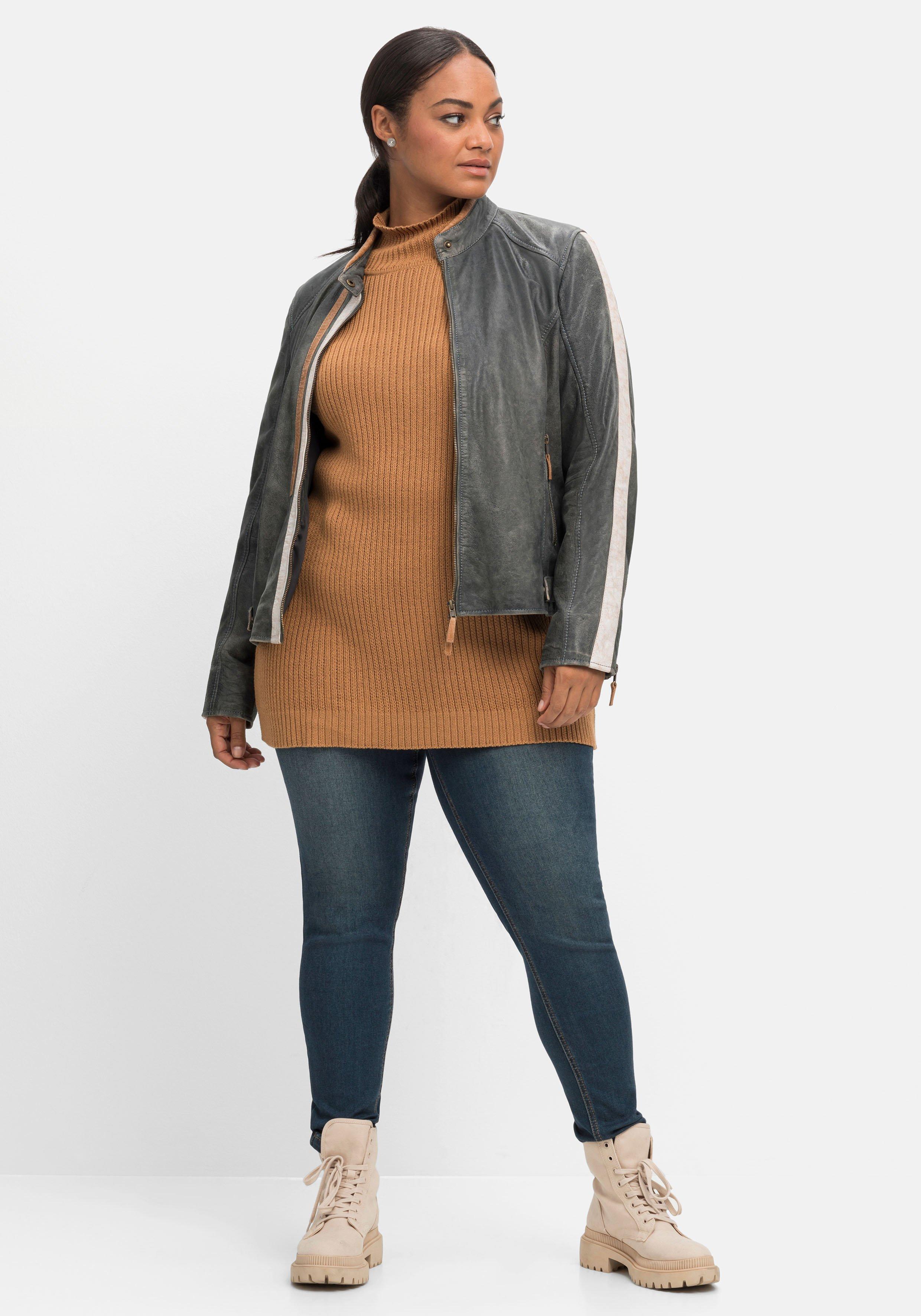 Lederjacke im Biker-Stil, mit Kontraststreifen