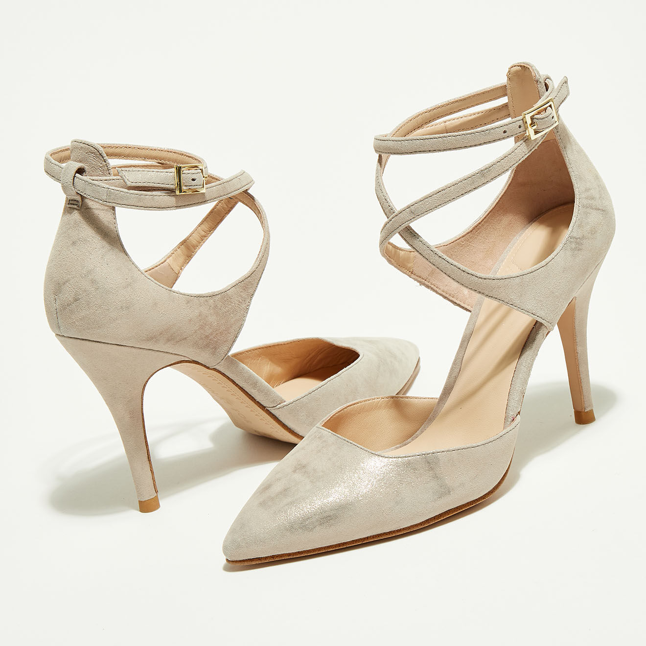 What For Slingback en Velours de Cuir Paula écru/doré - Talon 10 cm