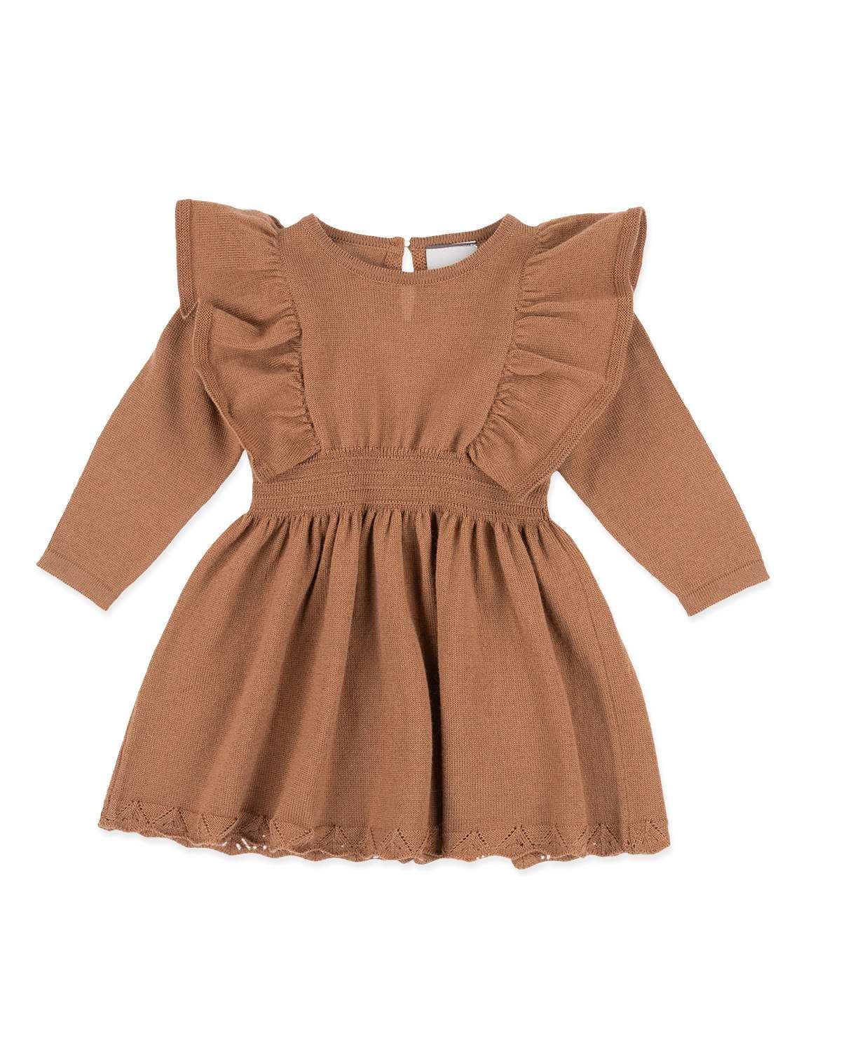 Ullkjole Baby 100% Merino – Langermet m/ Cutline og Volang | Kjole Joline