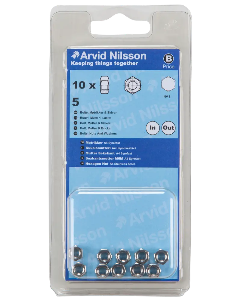 Arvid Nilsson Møtrik A4 syrefast M5 10-pak