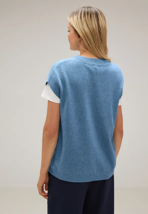 V-Ausschnitt Pullunder - satin blue melange