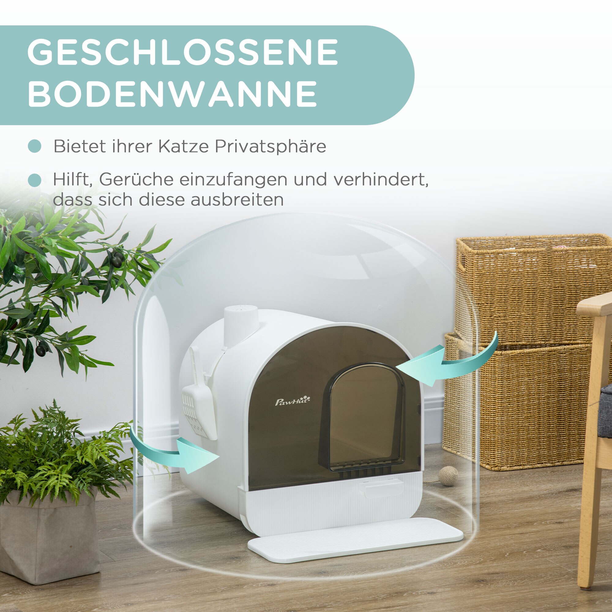 PawHut Katzenklo mit Filterpackung weiß, braun 43L x 44B x 47H cm