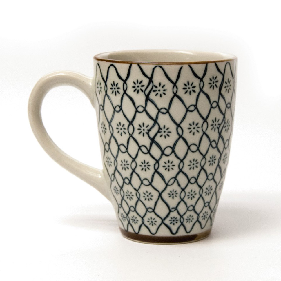 Tasse Gordes 'Netz', blau, hellgrau, H 12 cm, Ø 9,5 cm zu 4,80