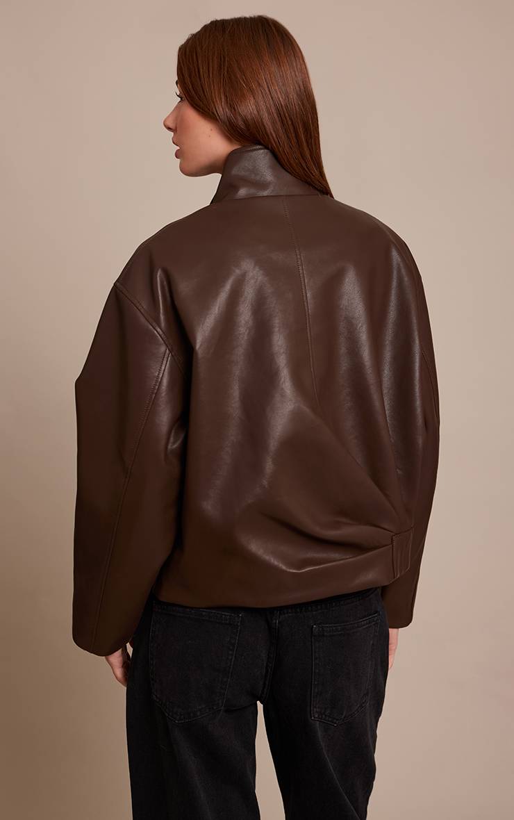 Chocolat Blouson Aviateur En Synthétiquecuir À Col Montant Avec Dos Froncé