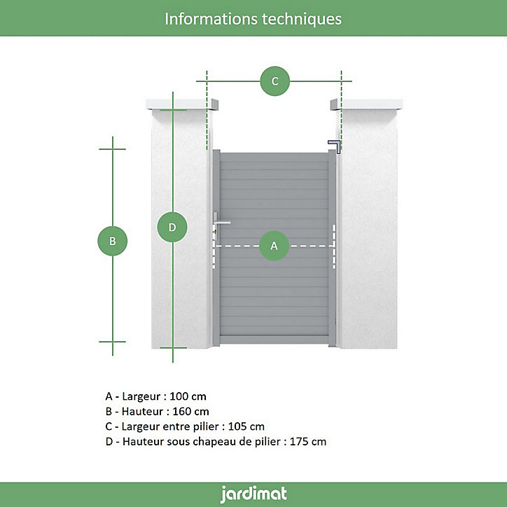 Portillon Jardimat aluminium Auteuil gris 100 x h.160 cm