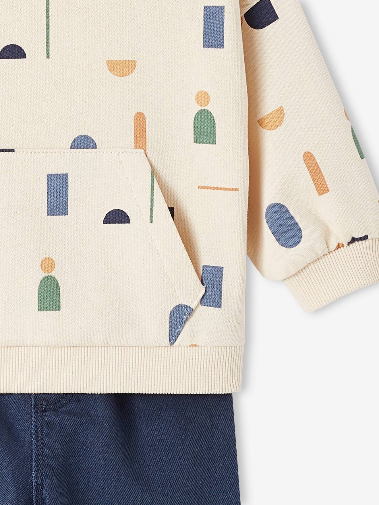 Roupa de bebê: moletom de lã e calça de sarja azul-escura