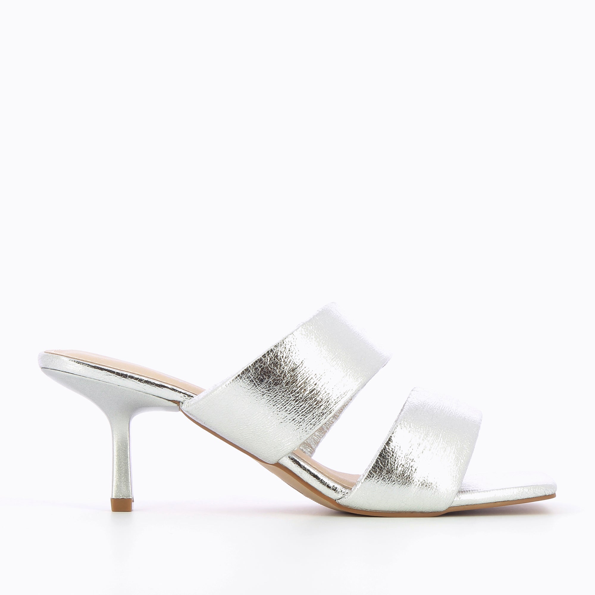 Sandales à talon, Compensées-Mules Elia argent à brides rembourrées