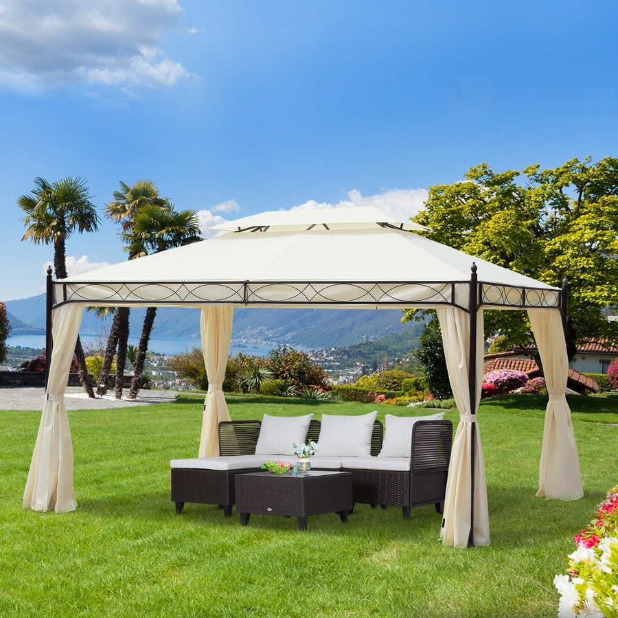 Outsunny Luxus Pavillon mit Doppeldach cremeweiß, schwarz