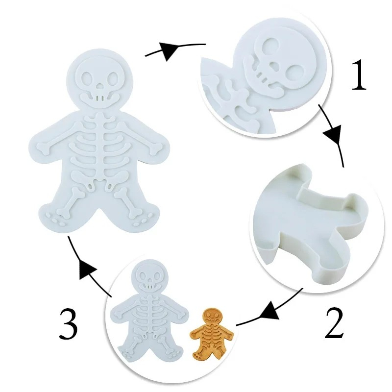 (14x11cm) 2in1 Halloween Ausstechform Grusel Keksausstecher mit Stempel - Skelett