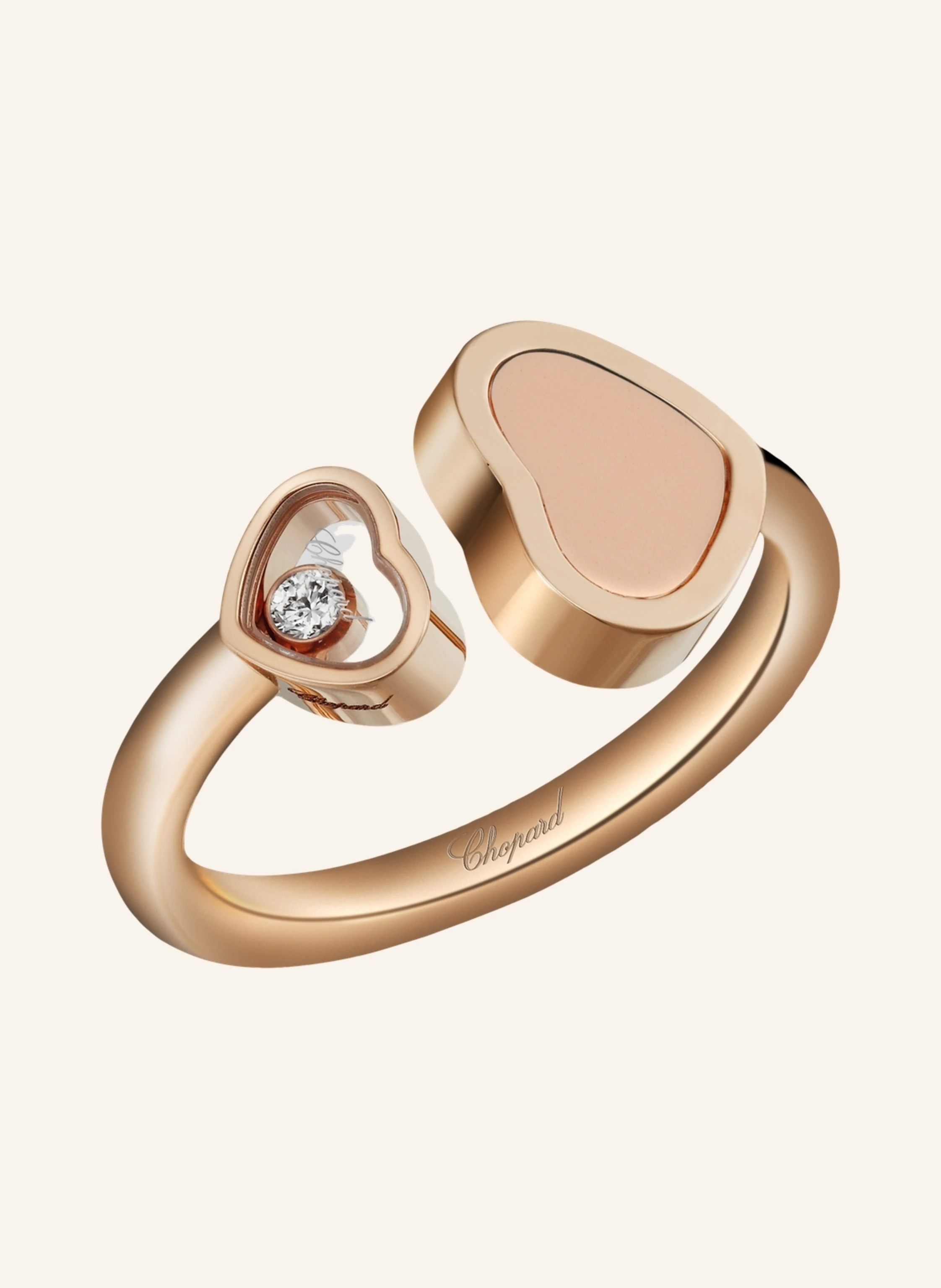 Chopard Ring HAPPY HEARTS Ring aus 18 Karat Roségold, Diamanten und rosa Stein