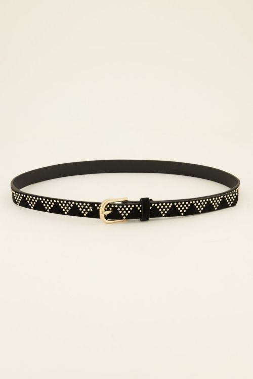 Riem met zilverkleurige studs en goudkleurige gesp