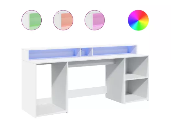 Bureau avec lumières LED blanc 200x55x91 cm bois d'ingénierie