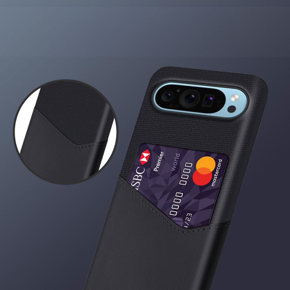 Google Pixel 9 / Pixel 9 Pro Leder Hülle Snap Case Stoff Design   Kartenfach - Schwarz