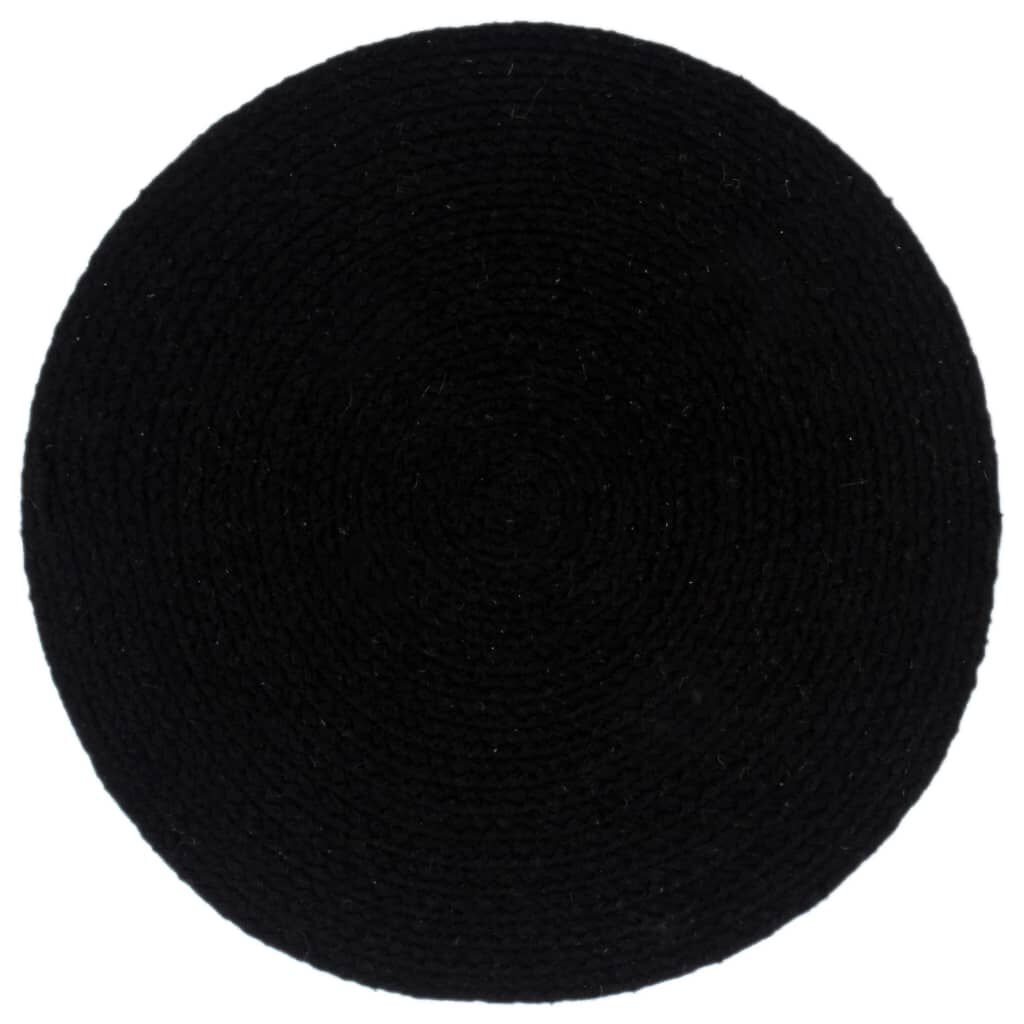 vidaXL Tafelmatten, 4 stuks, effen, zwart, 38 cm, rond, katoen