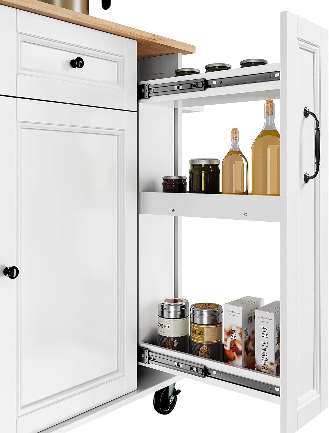 Yaheetech Desserte de Cuisine à roulettes Verrouillables,Îlot Central avec Plan de Travail Pliant,Étagère réglable,2 Tiroirs 2 Rangements Coulissants Latéraux 2 Porte-épices,Blanc,132× 48 × 91 cm LR1663180
