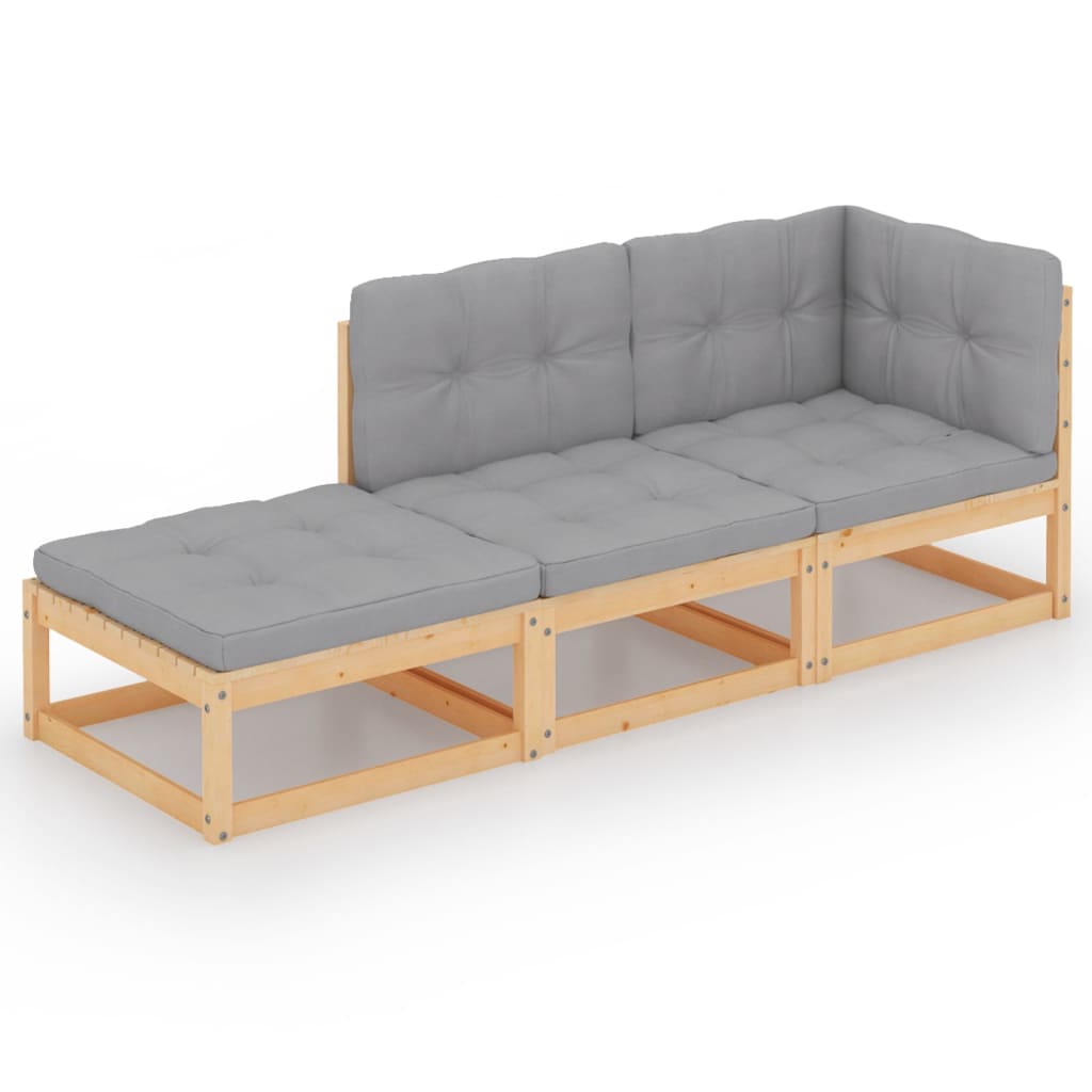 Salon de jardin meuble d'extérieur ensemble de mobilier 3 pièces avec coussins bois de pin massif