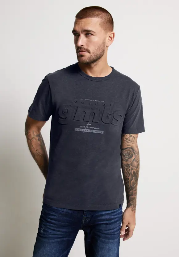 Softes Shirt mit 3D-Print - nightshadow blue melange