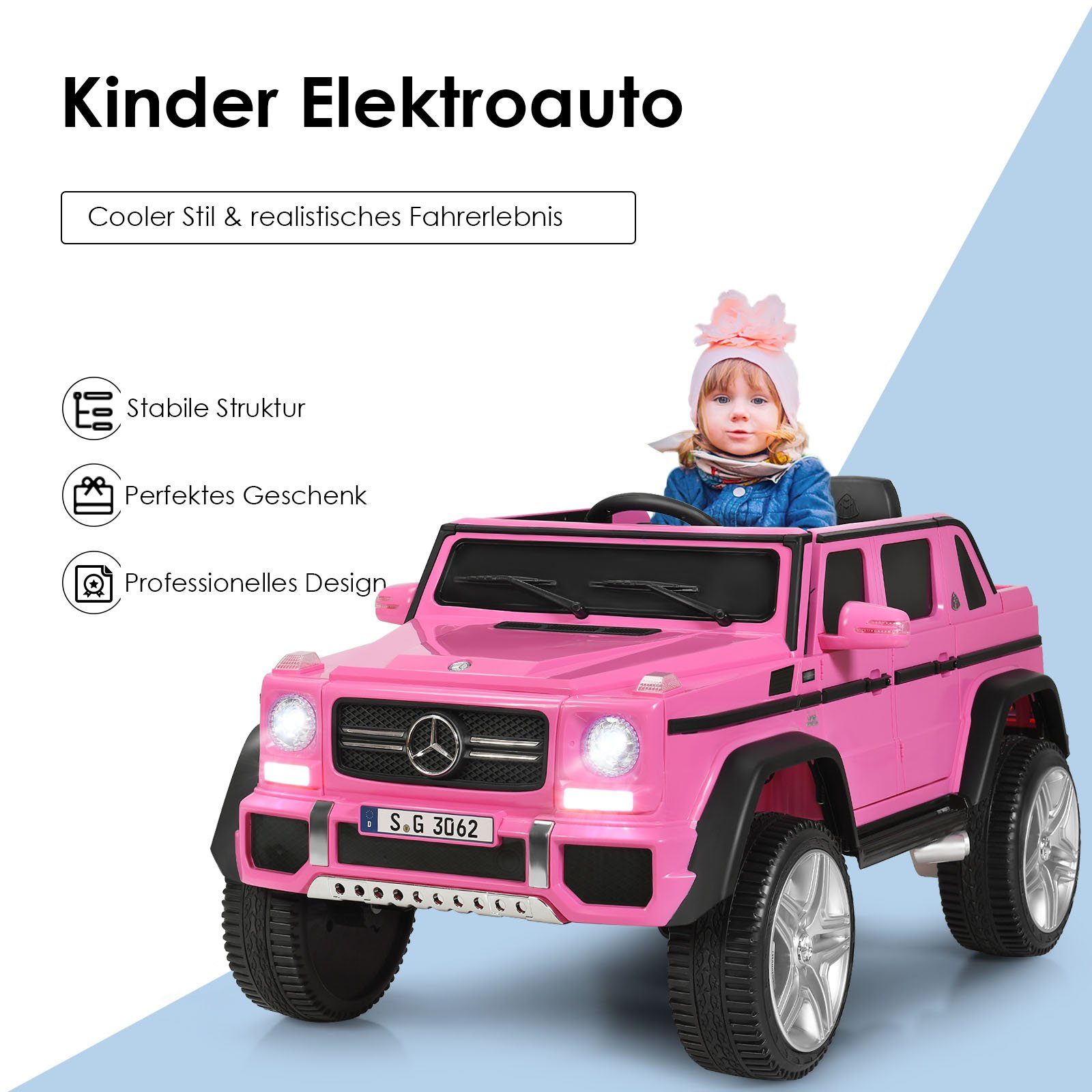 Carrinho elétrico infantil COSTWAY Mercedes Benz, com música e LED, velocidade de 2,5 a 5,5 km/h.