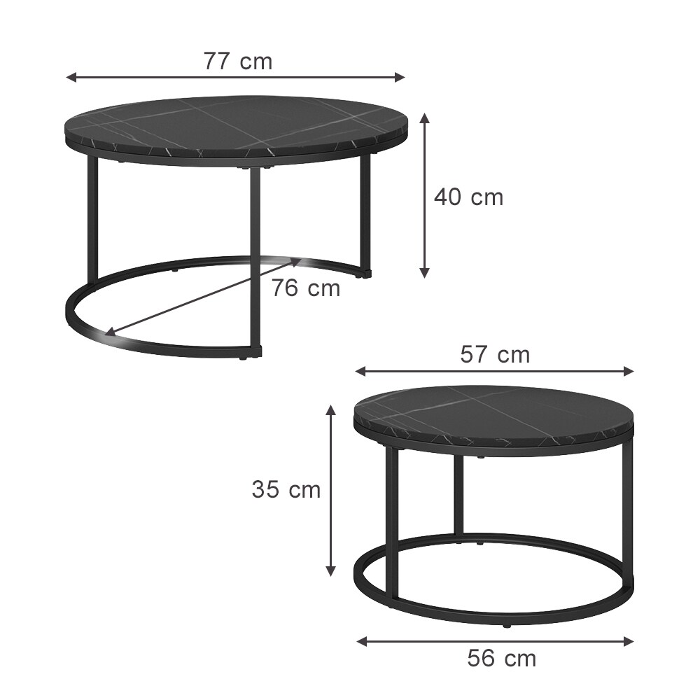 Vicco Couchtisch Montreal Schwarz Marmor-Optik 77 x 40 cm Wohnzimmertisch 2er-Set