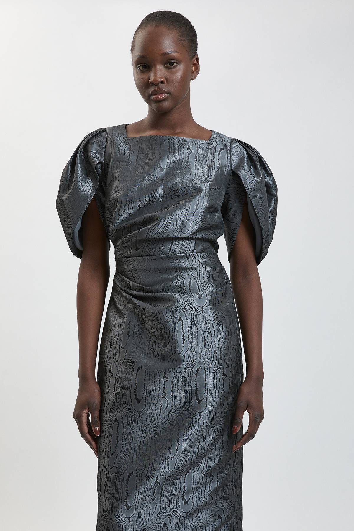 KarenMillen Robe Midi En Taffetas Sergé À Manches Bouffantes