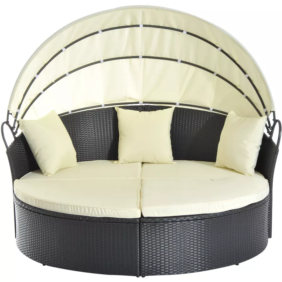 Outsunny Rattan-Sonneninsel inklusive faltbarem Dach schwarz, cremeweiß
