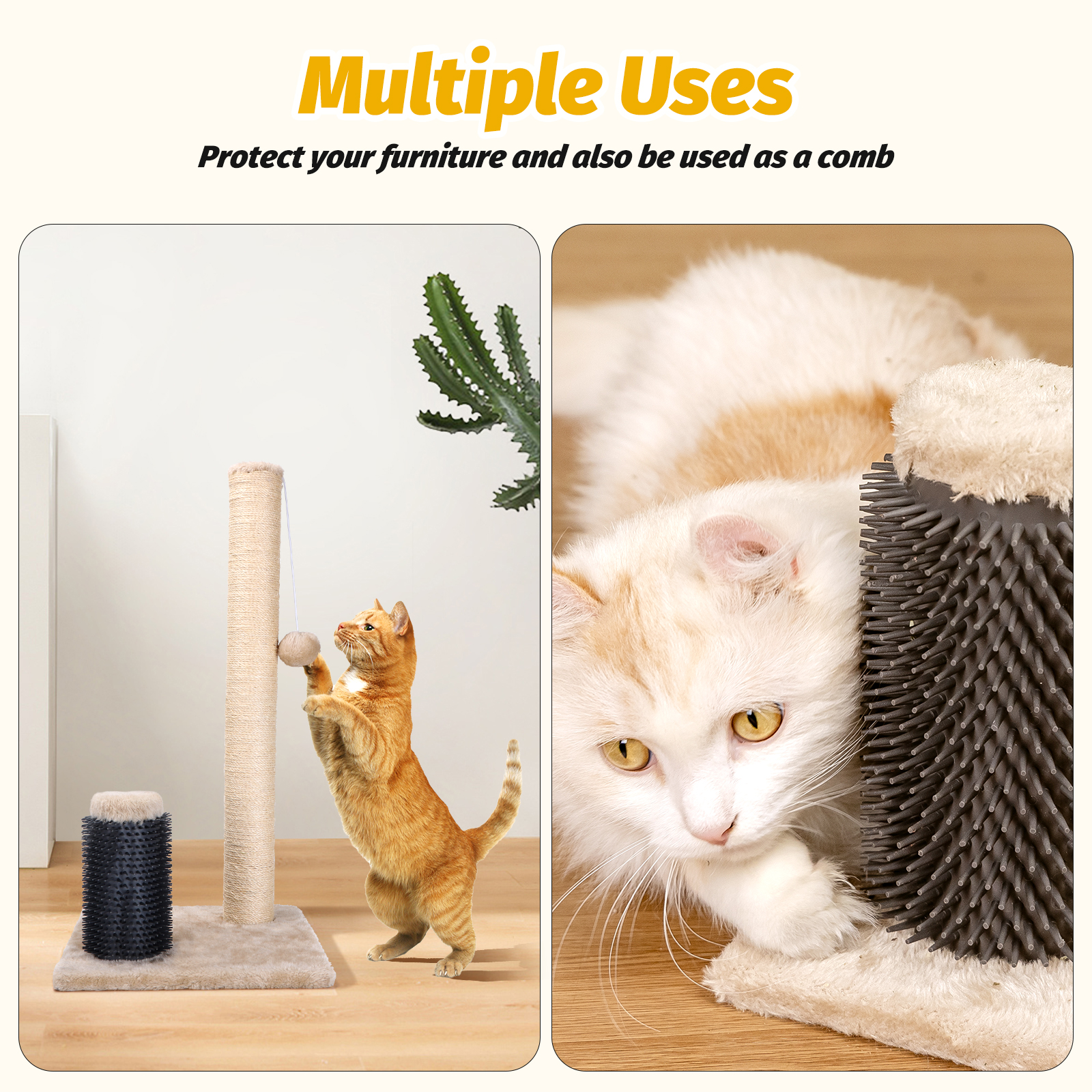 Arranhador para Gatos Nobleza, Poste Arranhador para Gatos, Corda de Sisal Natural com Brinquedo de Bola e Pente de Silicone para Gatos.