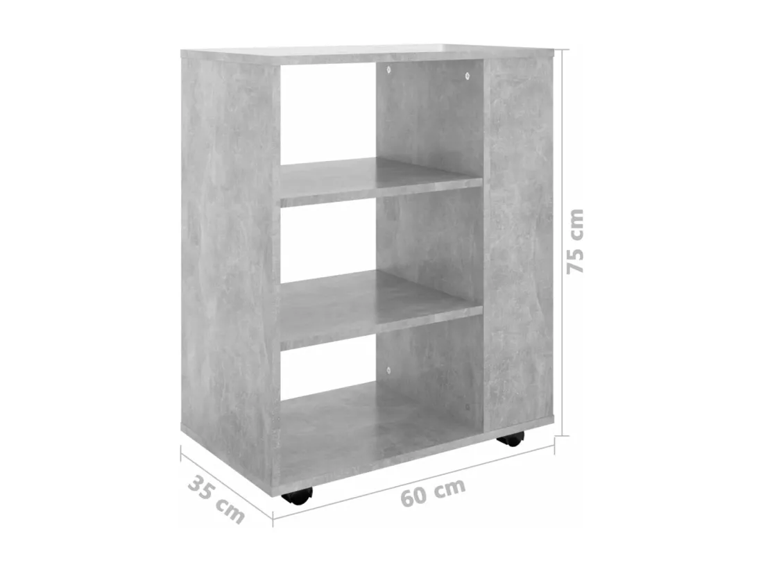 Armoire à roulettes Gris béton 60x35x75 cm Bois d’ingénierie