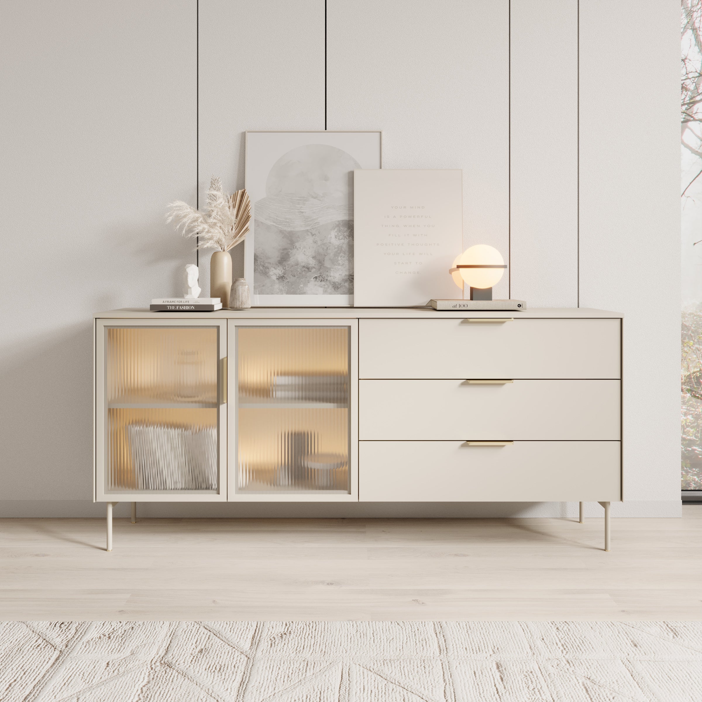 Meubella - Lomo - Dressoir 3 lades - Beige - 181 cm