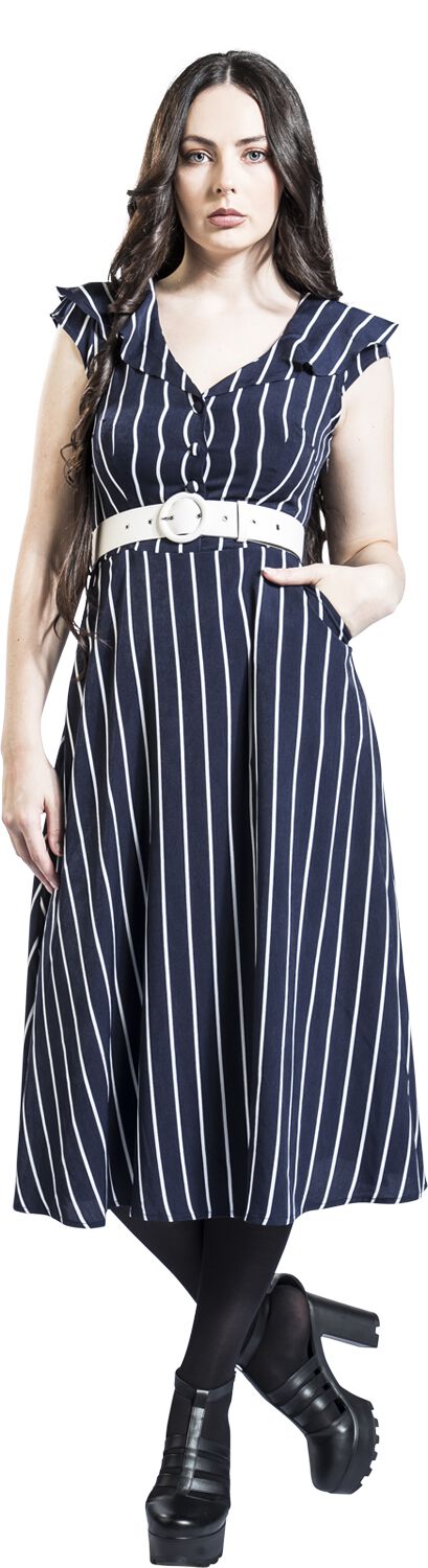 Robe Rayée Évasée Large Col | Voodoo Vixen Robe mi-longue