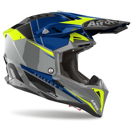 Casque cross Airoh AVIATOR 3 - PUSH 2025 - Bleu / Blanc