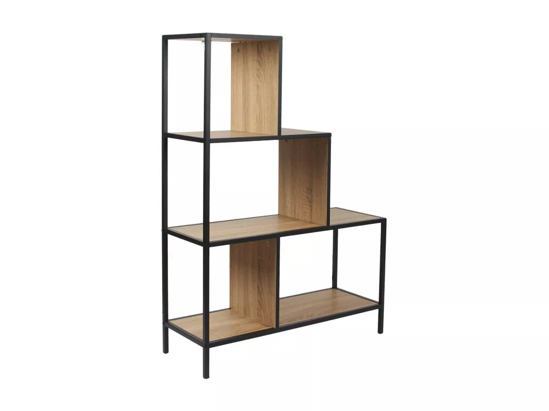 ENDIS - Lot de 2 Etagères Escalier 4 + 5 Niveaux Aspect Bois et Métal Noir