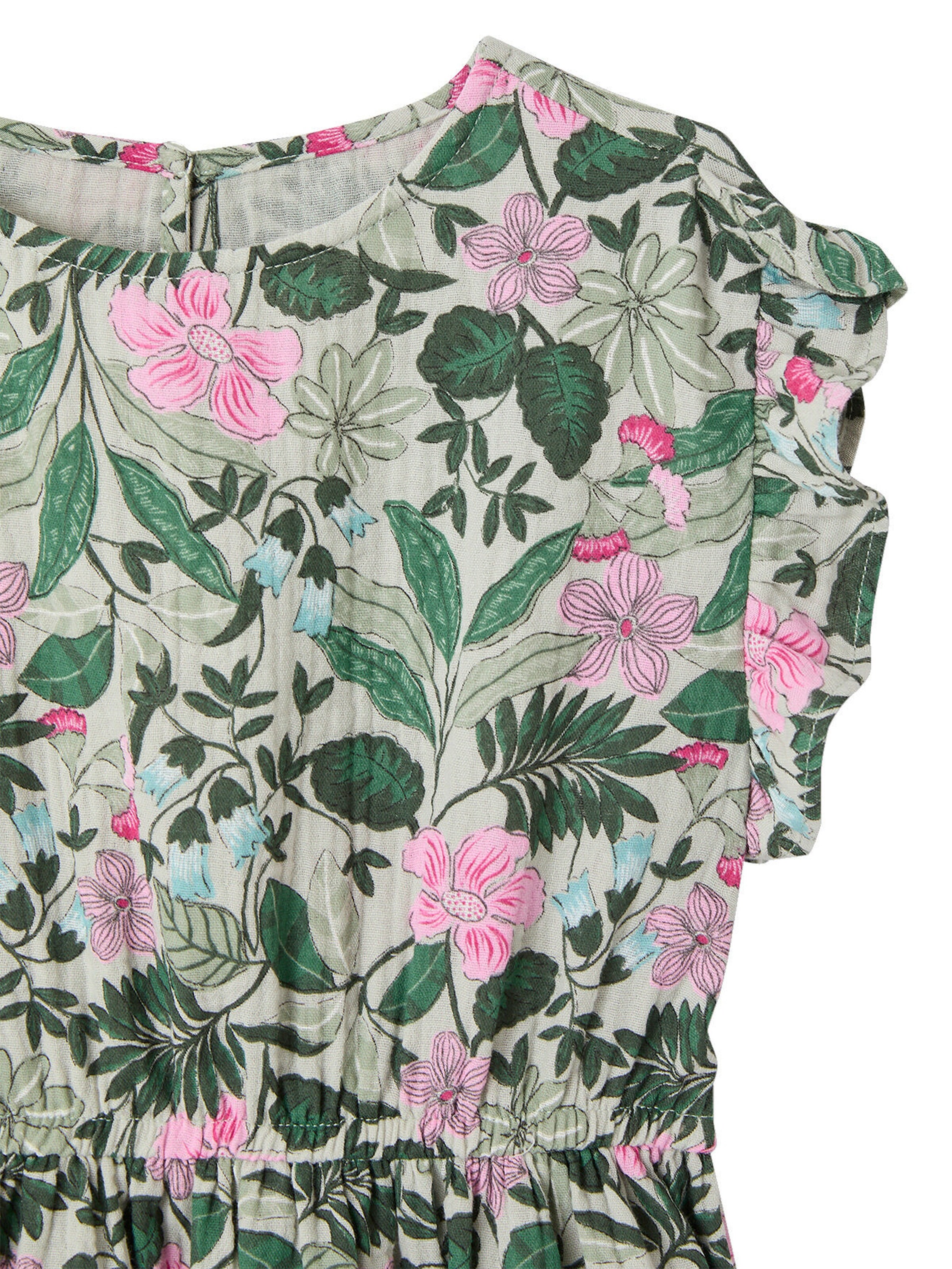 Vertbaudet Mädchen Musselinkleid mit Boho-Print salbeigrün