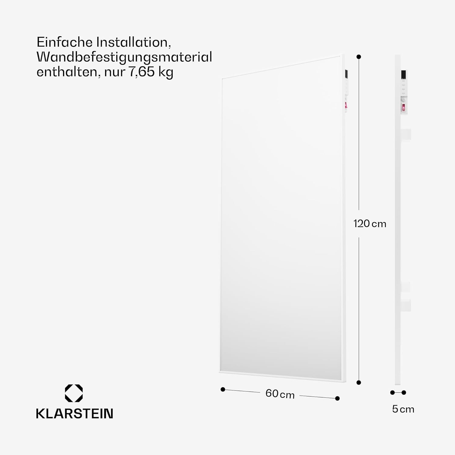 Klarstein Infrarotheizung mit Thermostat, 770W Elektroheizung, Smart Home Infrarotheizung zur Wandmontage, IR mit App-Steuerung & Erkennung Offener Fenster, Effizienter Feuchtraum Heizkörper CO2-Frei