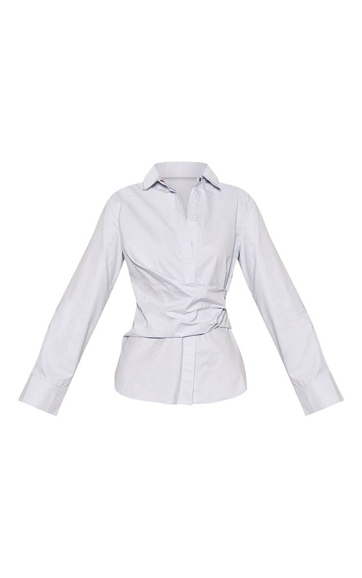Bleu Clair Chemise Oversize En Coton Avec Détails Drapés Et Finitions Contrastées