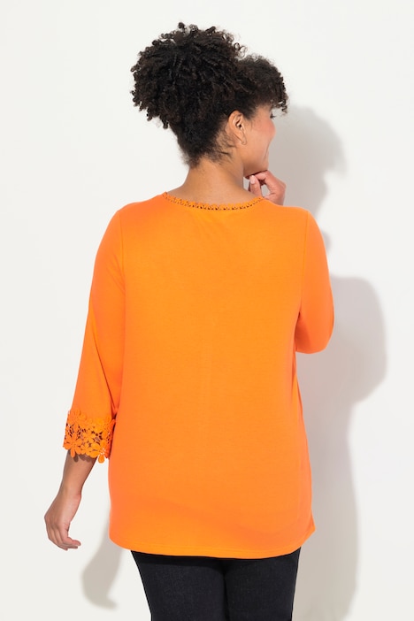 T-Shirt, A-Linie, Blüten-Details, 3/4-Ärmel
