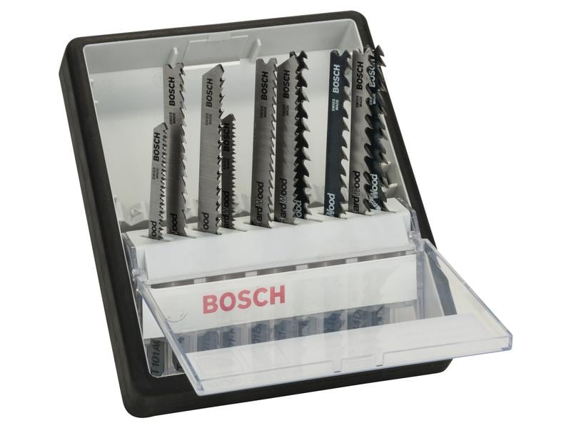Bosch Professional Stichsägeblätter-Set Wood T-Schaft, 10-t 10-teiliges Stichsägeblatt-Set Wood, Robust Line mit T-Schaft für Stichsägen