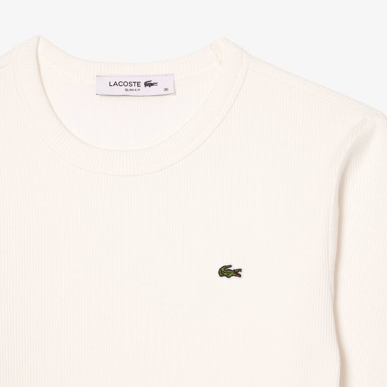 T-shirt côtelé manches longues en coton T-Shirts - Blanc - Lacoste - Femme