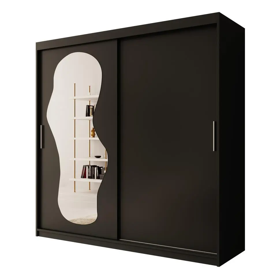 Meubella - Kledingkast Ulysses - Zwart - 200 cm - Met spiegel